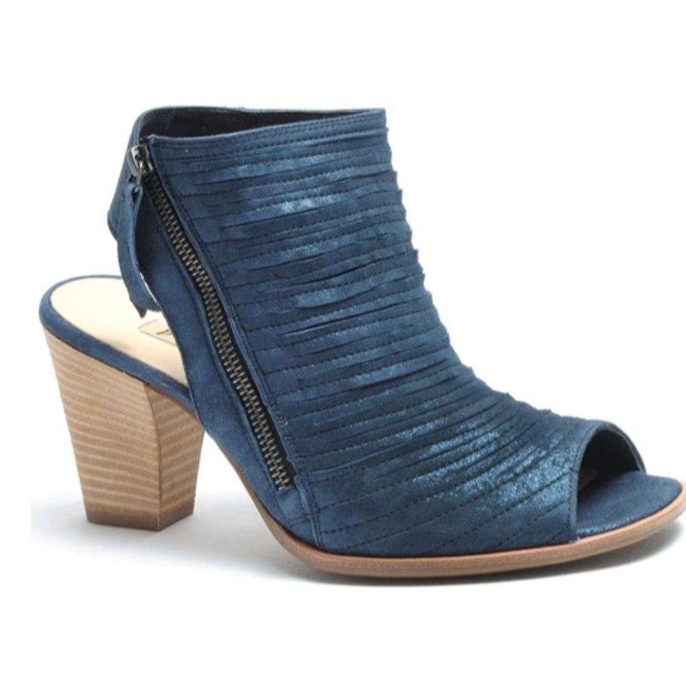 Paul Green Cayanne peep toe block heel Size 8.5 womens blue leather bootie